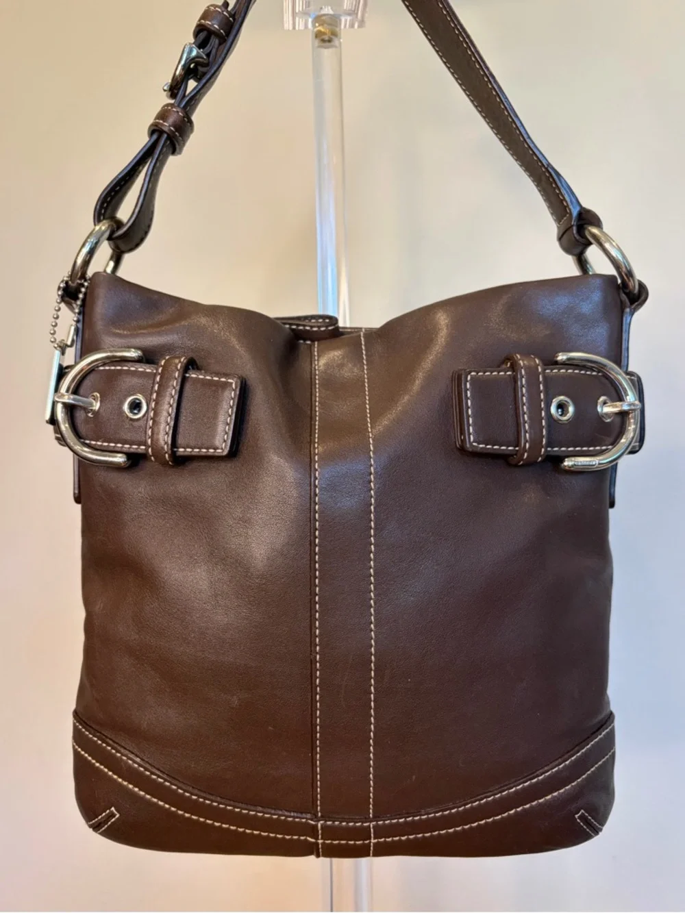 Vintage COACH Soho Slim Duffel Dark Brown Leather Shoulder Purse 1453 EUC